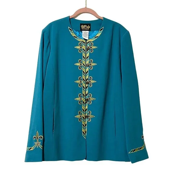 Bob Mackie women's sz XL embroidered gold fleur-de-lis long sleeve jacket top - Picture 1 of 8